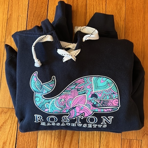 Girls Boston Massachusetts‎ Paisley Whale Hoodie Sz. Large  🐳